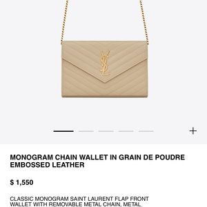 YSL MONOGRAM CHAIN WALLET IN GRAIN DE POUDRE EMBOSSED LEATHER